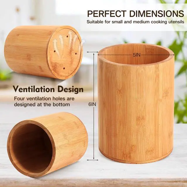Alt view image 2 of 7 - Bamboo Utensil Holder, Large Utensil Holders for Kitchen Counter, Bamboo Spoon and Chopstick Holder for Kitchen Decor, Flatware and Spatula Storage Organizer, for Countertop, Pantry and Bathroom