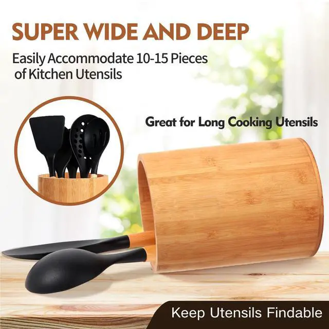 Alt view image 4 of 7 - Bamboo Utensil Holder, Large Utensil Holders for Kitchen Counter, Bamboo Spoon and Chopstick Holder for Kitchen Decor, Flatware and Spatula Storage Organizer, for Countertop, Pantry and Bathroom