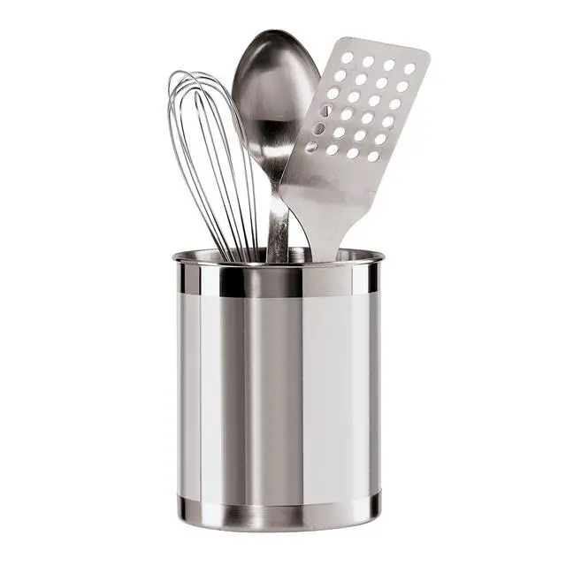Alt view image 2 of 7 - Stainless Steel Utensil Holder - 5" Diameter, Utensil Caddy, Weighted Base for Stability - Larger-Sized Utensil Crock and Countertop Utensil Organizer, Stainless Steel
