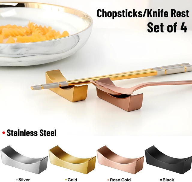 Alt view image 2 of 7 - Stainless Steel Chopsticks Rest, Knife Rest and Chopsticks Holder, Set of 4 (Black)