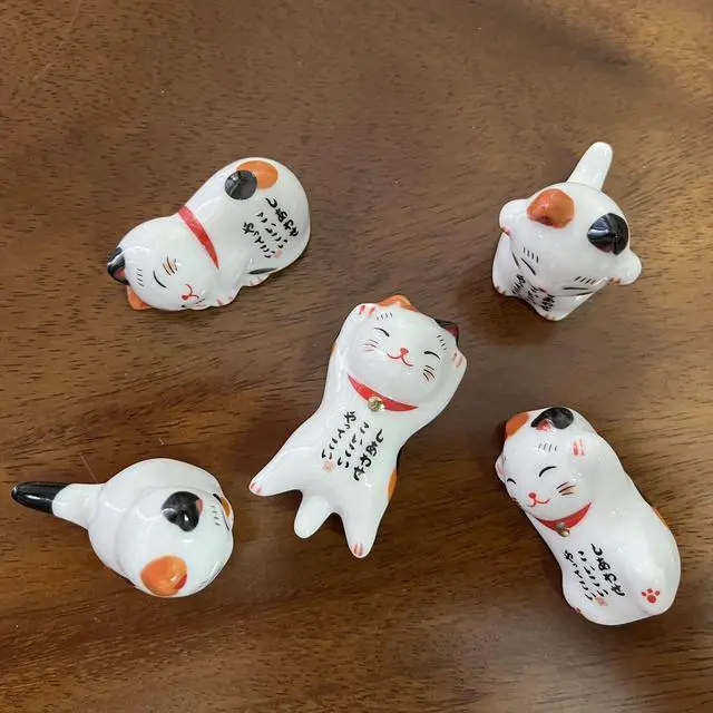 Alt view image 2 of 7 - Ceramic Cute Lucky Cat Chopsticks Rest Dinner Spoon Stand Knife Fork Holder (Set of 5pcs)
