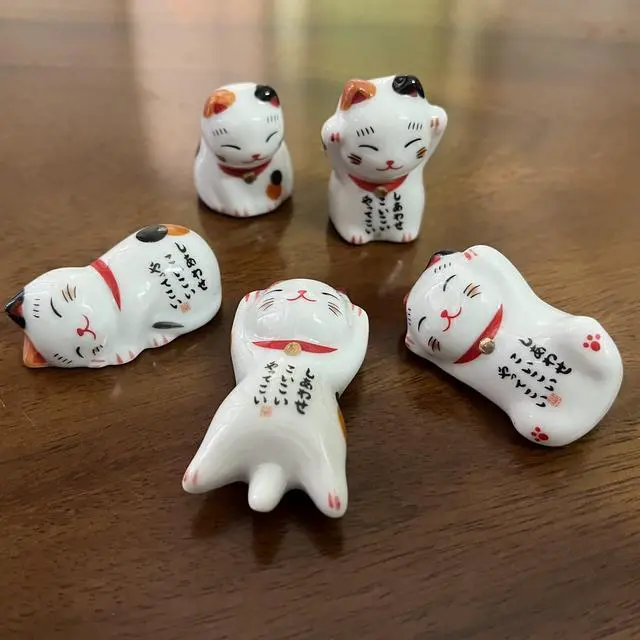 Alt view image 4 of 7 - Ceramic Cute Lucky Cat Chopsticks Rest Dinner Spoon Stand Knife Fork Holder (Set of 5pcs)