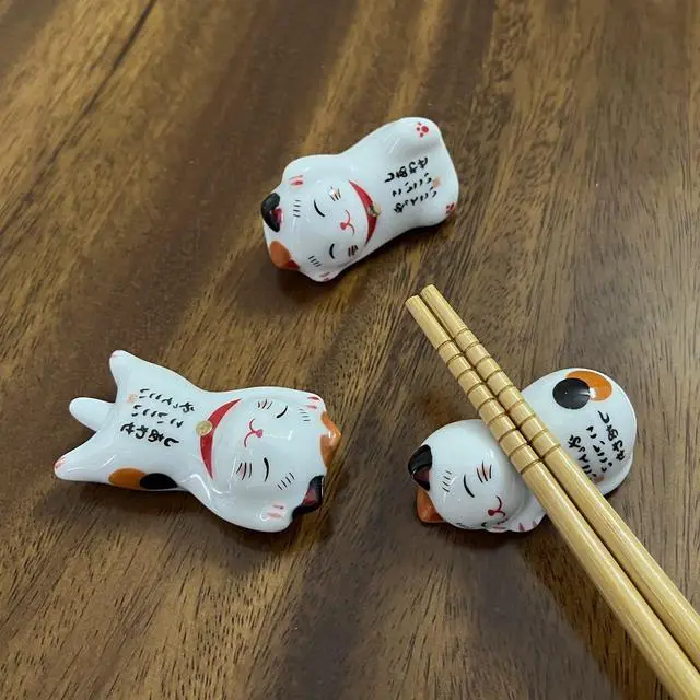 Alt view image 3 of 7 - Ceramic Cute Lucky Cat Chopsticks Rest Dinner Spoon Stand Knife Fork Holder (Set of 5pcs)