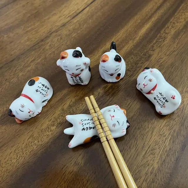 Alt view image 5 of 7 - Ceramic Cute Lucky Cat Chopsticks Rest Dinner Spoon Stand Knife Fork Holder (Set of 5pcs)