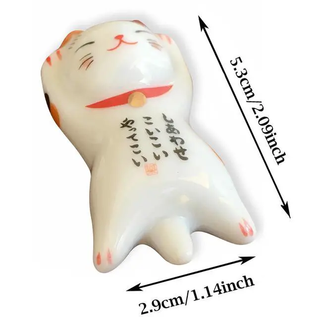 Alt view image 7 of 7 - Ceramic Cute Lucky Cat Chopsticks Rest Dinner Spoon Stand Knife Fork Holder (Set of 5pcs)