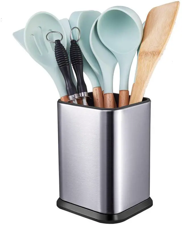 Main image of Stainless Steel Kitchen Utensil Holder for Countertop, Spoon Spatula Organizer,Modern Rectangular Large Cooking Utensil Caddy Counter,Utensil Crock Silver