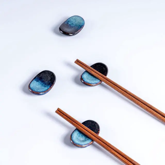 Alt view image 6 of 6 - Ceramic Chopsticks Holder,Japanese Chopstick Rest,Spoon,knife & Fork Stand,Set of 8 (Starry blue)