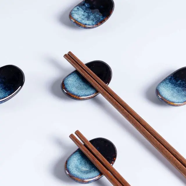 Alt view image 2 of 6 - Ceramic Chopsticks Holder,Japanese Chopstick Rest,Spoon,knife & Fork Stand,Set of 8 (Starry blue)