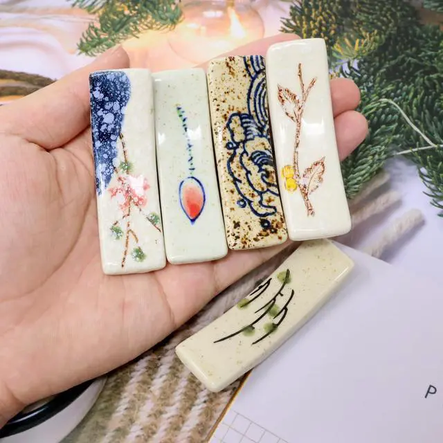 Alt view image 4 of 7 - 5PCS Fashion Ceramic Chopsticks Holder Japanese Style Antique Chopstick Rest Rack Stand Tableware for Chopsticks Forks Spoons Knives Paint Brushes