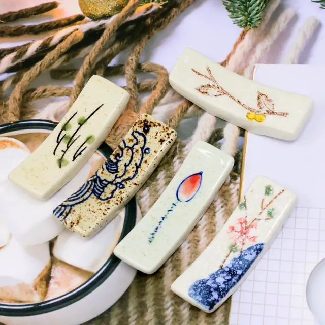 Alt view image 5 of 7 - 5PCS Fashion Ceramic Chopsticks Holder Japanese Style Antique Chopstick Rest Rack Stand Tableware for Chopsticks Forks Spoons Knives Paint Brushes
