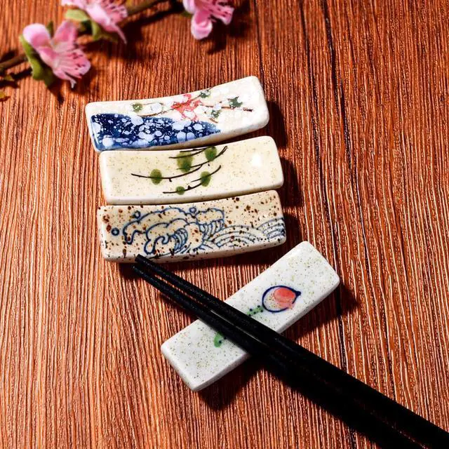 Alt view image 2 of 7 - Japanese Style Chopstick Holder Set of 4 Pcs Ceramic Chopstick Stand Rest Tableware Kitchen Tools