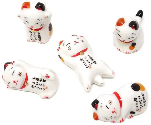 Main image of "5PCS Cute Ceramic Lucky Cat Chopsticks Rest Rack Stand Holder for Chopsticks, Forks, Spoons, Knives, Paint Brushes"