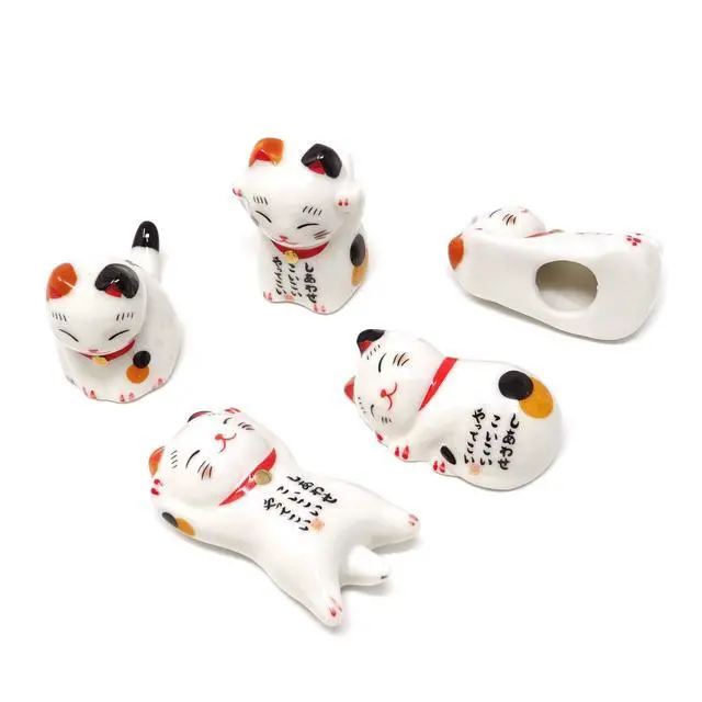 Alt view image 2 of 7 - "5PCS Cute Ceramic Lucky Cat Chopsticks Rest Rack Stand Holder for Chopsticks, Forks, Spoons, Knives, Paint Brushes"
