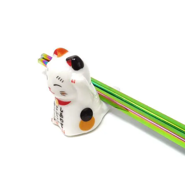 Alt view image 5 of 7 - "5PCS Cute Ceramic Lucky Cat Chopsticks Rest Rack Stand Holder for Chopsticks, Forks, Spoons, Knives, Paint Brushes"