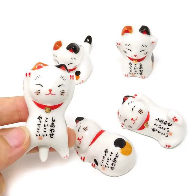 Alt view image 7 of 7 - "5PCS Cute Ceramic Lucky Cat Chopsticks Rest Rack Stand Holder for Chopsticks, Forks, Spoons, Knives, Paint Brushes"