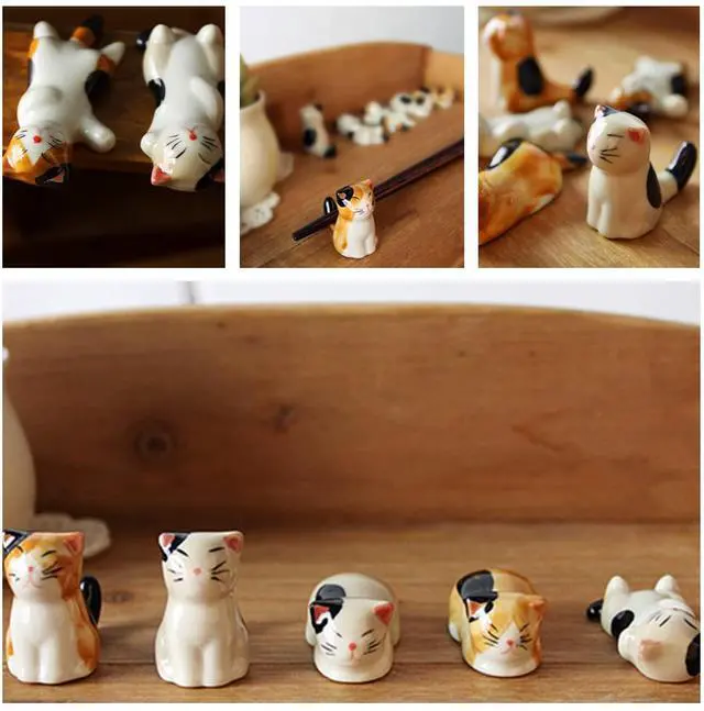 Alt view image 3 of 7 - Ceramic Cute Cat Chopsticks Rest Dinner Spoon Stand Knife Fork Holder (Set of 6PCS)