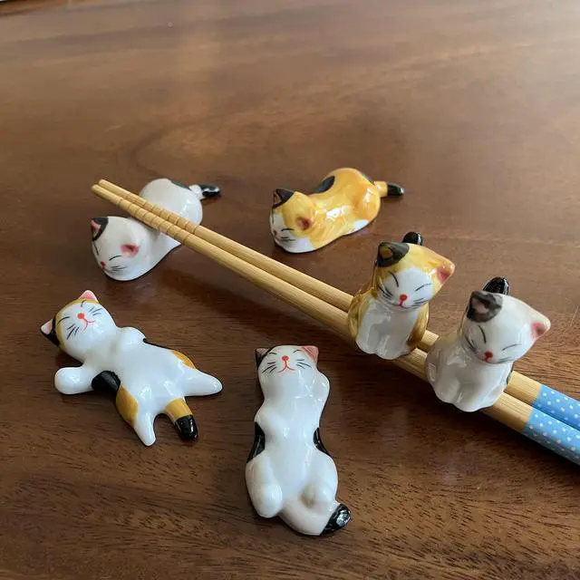Alt view image 5 of 7 - Ceramic Cute Cat Chopsticks Rest Dinner Spoon Stand Knife Fork Holder (Set of 6PCS)