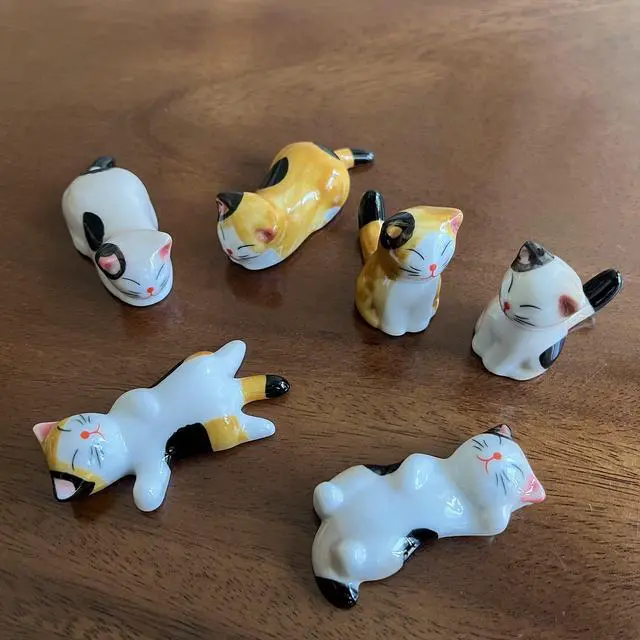 Alt view image 6 of 7 - Ceramic Cute Cat Chopsticks Rest Dinner Spoon Stand Knife Fork Holder (Set of 6PCS)