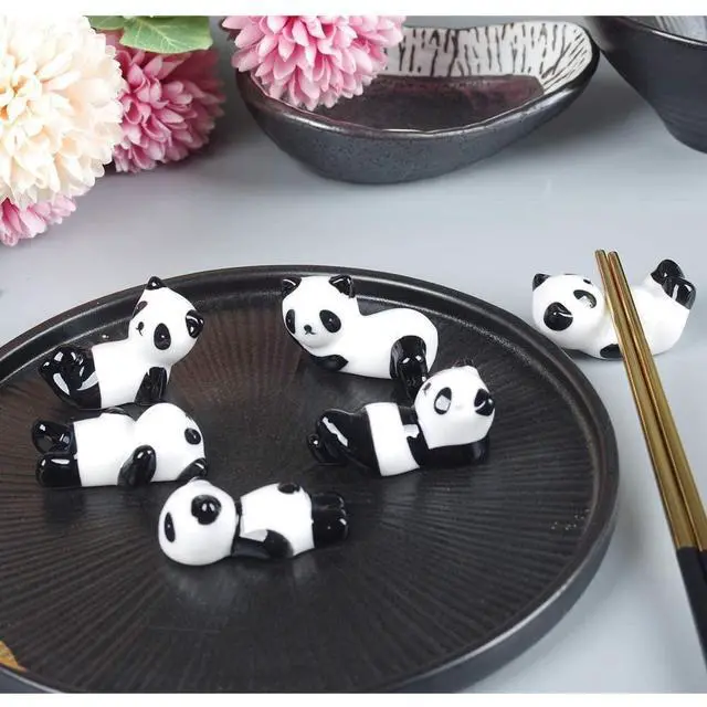 Alt view image 2 of 6 - 6PCS Cute Ceramic Panda Chopsticks Rest Rack Stand Holder for Chopsticks, Ceramic Ware Chopsticks Stand Rest RackGift for Boys Girls Kids