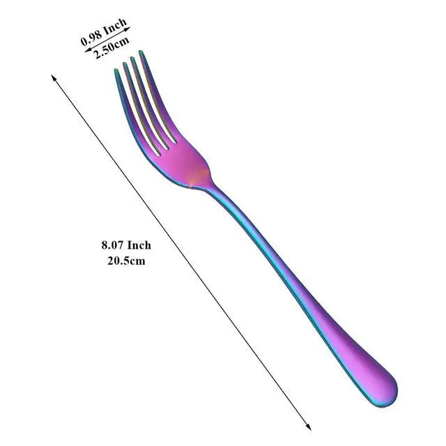 Alt view image 2 of 7 - Rainbow Dinner Fork 12 Pieces, Rainbow Titanium Plating Stainless Steel 8.07inch Forks, Cake Forks, Table Forks,Dessert Forks, Easy To Clean, Dishwasher Safe