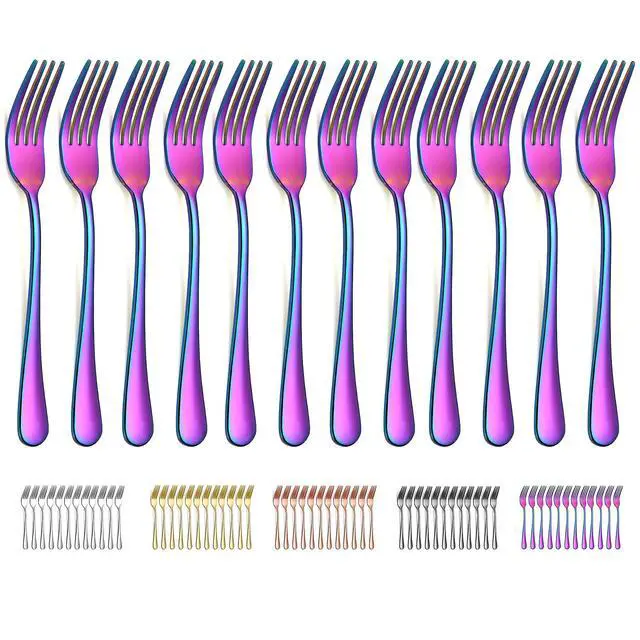 Main image of Rainbow Dinner Fork 12 Pieces, Rainbow Titanium Plating Stainless Steel 8.07inch Forks, Cake Forks, Table Forks,Dessert Forks, Easy To Clean, Dishwasher Safe