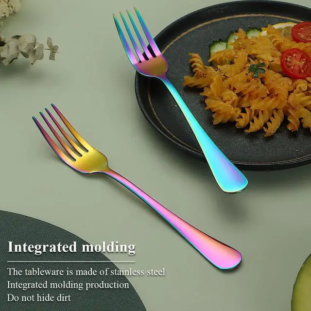 Alt view image 5 of 7 - Rainbow Dinner Fork 12 Pieces, Rainbow Titanium Plating Stainless Steel 8.07inch Forks, Cake Forks, Table Forks,Dessert Forks, Easy To Clean, Dishwasher Safe