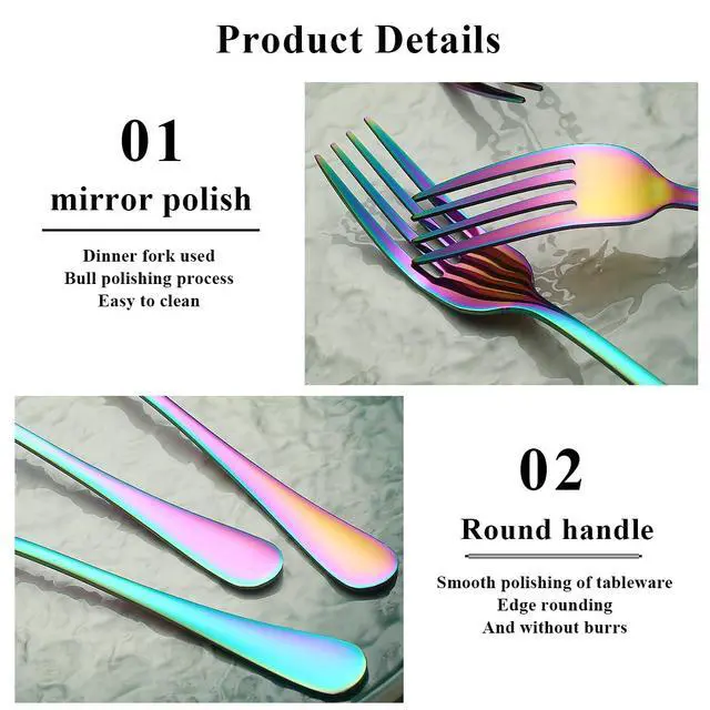 Alt view image 7 of 7 - Rainbow Dinner Fork 12 Pieces, Rainbow Titanium Plating Stainless Steel 8.07inch Forks, Cake Forks, Table Forks,Dessert Forks, Easy To Clean, Dishwasher Safe