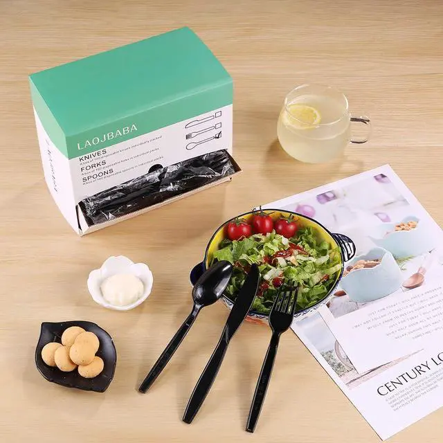 Alt view image 5 of 7 - Plastic Fork Disposable Individually Packaged Forks Black 7-Inch Commercial Take Away Forks,Super Hard Mass Heavy Individually Wrapped Fork 100 PCS