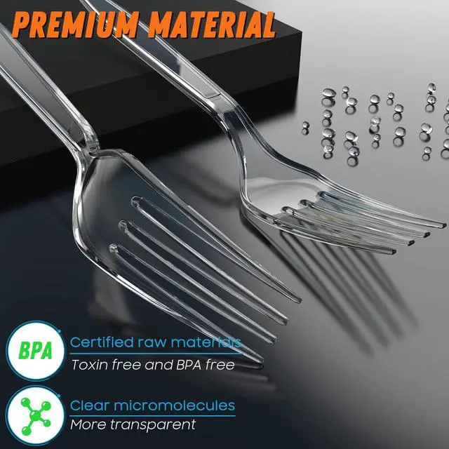 Alt view image 2 of 6 - 7.1" Clear Plastic Forks Heavy Duty with Heat Resistant & BPA Free, Solid and Durable Plastic Cutlery, Premium Disposable Forks for Party Supply(84 Count)