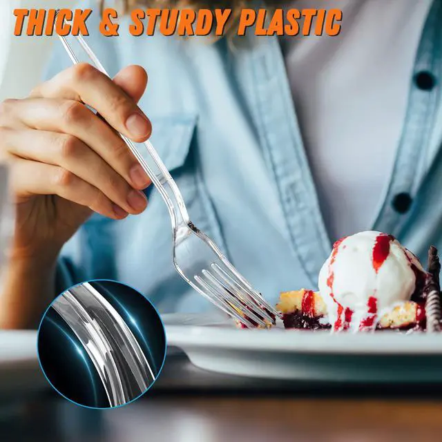 Alt view image 4 of 6 - 7.1" Clear Plastic Forks Heavy Duty with Heat Resistant & BPA Free, Solid and Durable Plastic Cutlery, Premium Disposable Forks for Party Supply(84 Count)