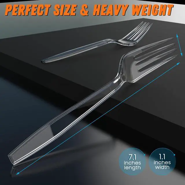 Alt view image 5 of 6 - 7.1" Clear Plastic Forks Heavy Duty with Heat Resistant & BPA Free, Solid and Durable Plastic Cutlery, Premium Disposable Forks for Party Supply(84 Count)