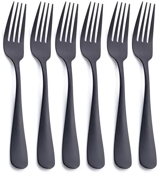 Main image of Matte Black Dinner Fork, Stainless Steel Satin Finish 8.0-inch Silverware Flatware Fork Set, Service for 6, Dishwasher Safe