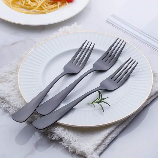 Alt view image 3 of 5 - Matte Black Dinner Fork, Stainless Steel Satin Finish 8.0-inch Silverware Flatware Fork Set, Service for 6, Dishwasher Safe
