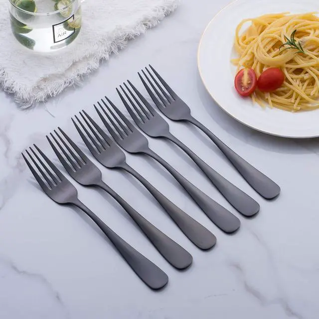 Alt view image 2 of 5 - Matte Black Dinner Fork, Stainless Steel Satin Finish 8.0-inch Silverware Flatware Fork Set, Service for 6, Dishwasher Safe