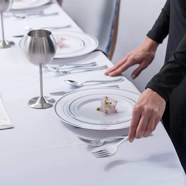Alt view image 2 of 7 - 125 Disposable Heavy Duty Plastic Forks, Fancy Plastic Silverware Looks Like Real Cutlery - Utensils Perfect for Catering Events, Restaurants, Parties and Weddings (Silver)