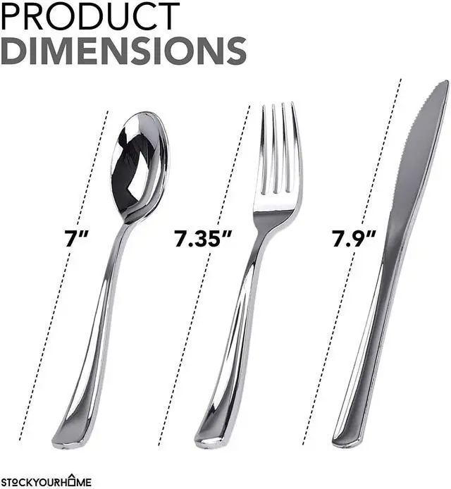 Alt view image 5 of 7 - 125 Disposable Heavy Duty Plastic Forks, Fancy Plastic Silverware Looks Like Real Cutlery - Utensils Perfect for Catering Events, Restaurants, Parties and Weddings (Silver)