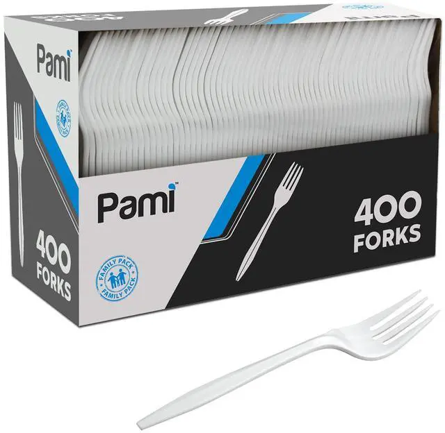 Main image of Medium Weight Disposable Plastic Forks,White,Bulk Pack for Parties,400