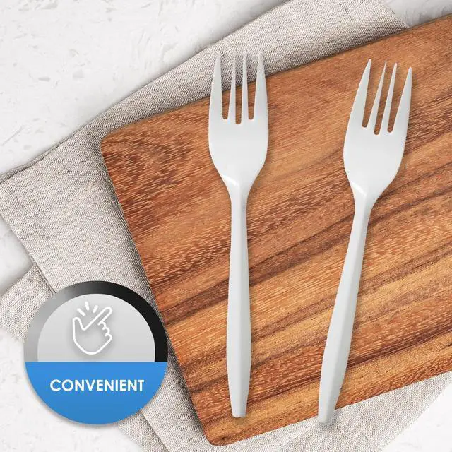 Alt view image 3 of 5 - Medium Weight Disposable Plastic Forks,White,Bulk Pack for Parties,400