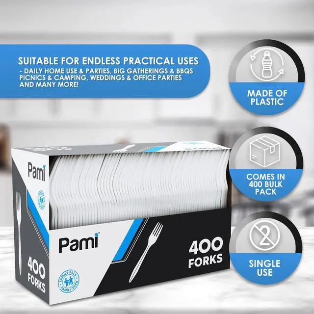Alt view image 5 of 5 - Medium Weight Disposable Plastic Forks,White,Bulk Pack for Parties,400