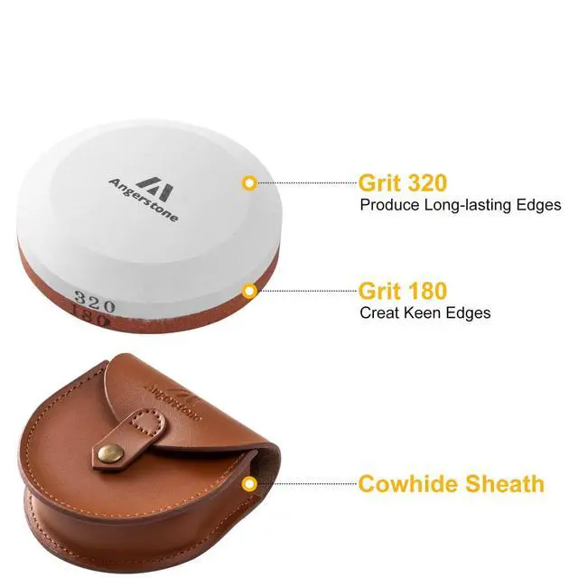 Alt view image 2 of 7 - Axe Sharpener - Multipurpose Axe/Hatchet Sharpening Stone - Whetstone Blade & Tool Sharpener, Dual Grit 180/320 Sharpening Puck with Leather Sheath