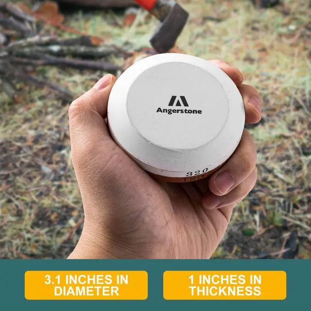 Alt view image 5 of 7 - Axe Sharpener - Multipurpose Axe/Hatchet Sharpening Stone - Whetstone Blade & Tool Sharpener, Dual Grit 180/320 Sharpening Puck with Leather Sheath
