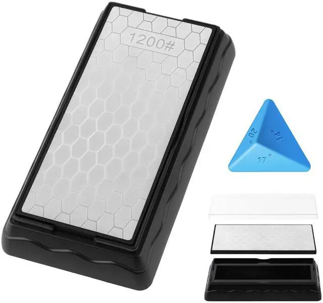Main image of Double-sided Diamond Sharpening Stone,Knife Sharpening Stone with Extra Fine 1200/Coarse 400 Grit Diamond Plate, Storage Case with Non-Slip Base & Angle Guide(7 x 3.5 Inch)