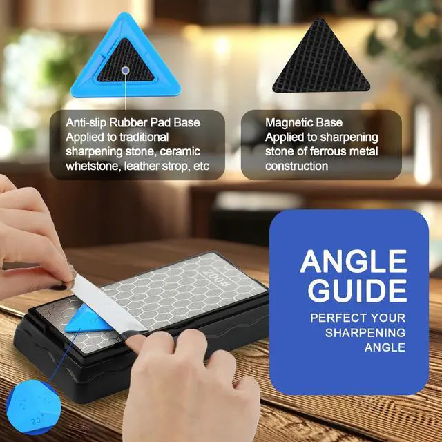 Alt view image 4 of 7 - Double-sided Diamond Sharpening Stone,Knife Sharpening Stone with Extra Fine 1200/Coarse 400 Grit Diamond Plate, Storage Case with Non-Slip Base & Angle Guide(7 x 3.5 Inch)