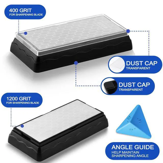 Alt view image 3 of 7 - Double-sided Diamond Sharpening Stone,Knife Sharpening Stone with Extra Fine 1200/Coarse 400 Grit Diamond Plate, Storage Case with Non-Slip Base & Angle Guide(7 x 3.5 Inch)