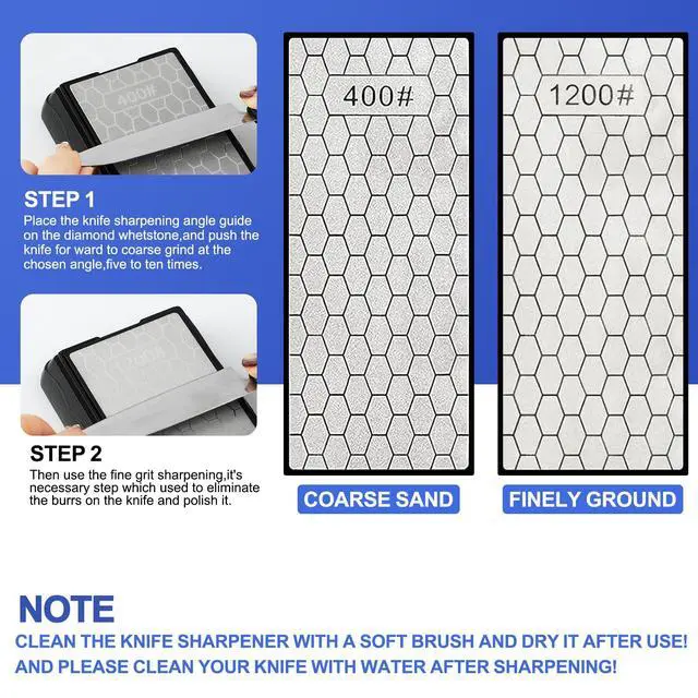 Alt view image 6 of 7 - Double-sided Diamond Sharpening Stone,Knife Sharpening Stone with Extra Fine 1200/Coarse 400 Grit Diamond Plate, Storage Case with Non-Slip Base & Angle Guide(7 x 3.5 Inch)