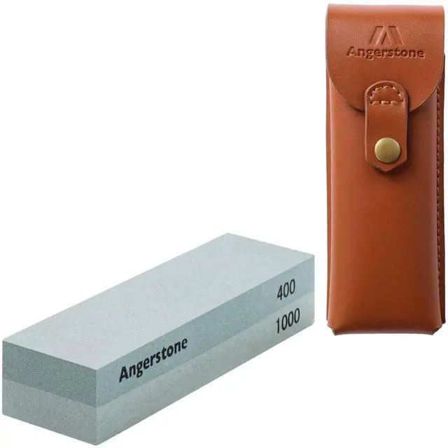 Main image of Portable Whetstone Knife Sharpening Stone - Outdoor Hunting Knife Sharpener Stone Kit Dual Grit 400/1000 - Pocket Sharpening Stones for Knives with Cowhide Pouch for Bushcraft Camping Field