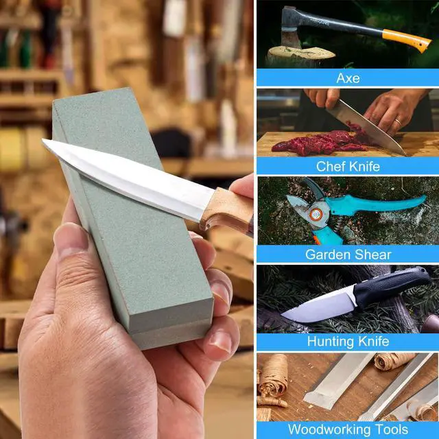 Alt view image 5 of 7 - Portable Whetstone Knife Sharpening Stone - Outdoor Hunting Knife Sharpener Stone Kit Dual Grit 400/1000 - Pocket Sharpening Stones for Knives with Cowhide Pouch for Bushcraft Camping Field