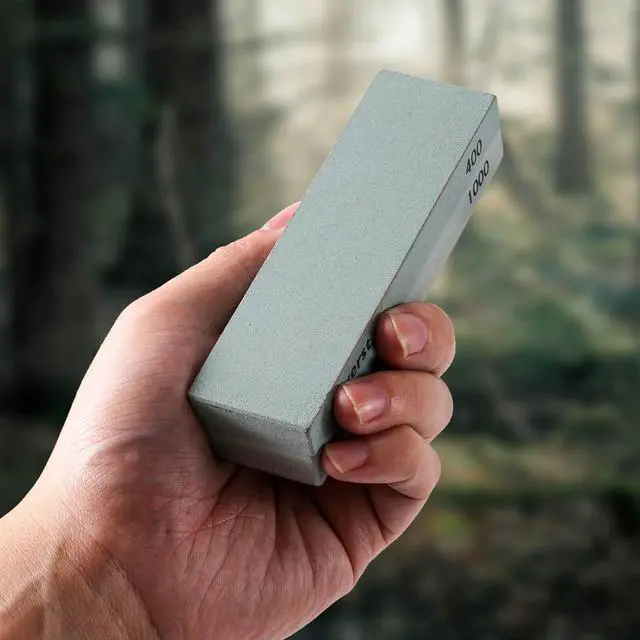 Alt view image 6 of 7 - Portable Whetstone Knife Sharpening Stone - Outdoor Hunting Knife Sharpener Stone Kit Dual Grit 400/1000 - Pocket Sharpening Stones for Knives with Cowhide Pouch for Bushcraft Camping Field