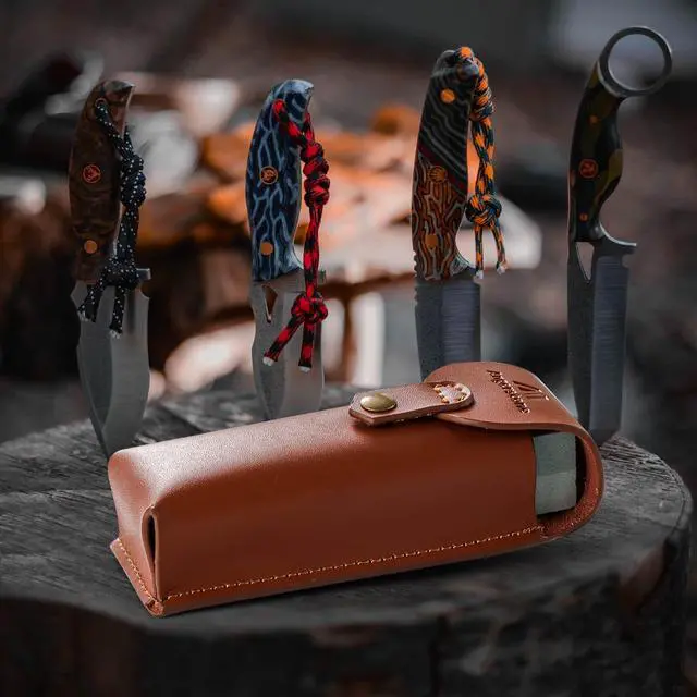 Alt view image 7 of 7 - Portable Whetstone Knife Sharpening Stone - Outdoor Hunting Knife Sharpener Stone Kit Dual Grit 400/1000 - Pocket Sharpening Stones for Knives with Cowhide Pouch for Bushcraft Camping Field