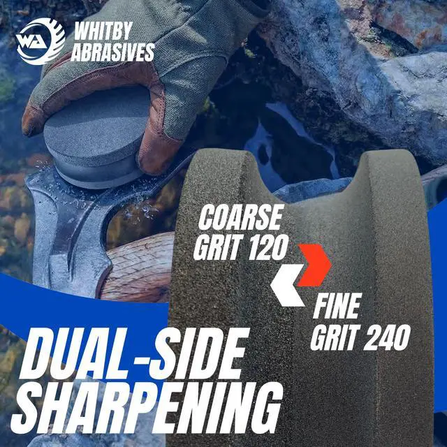 Alt view image 3 of 7 - 4" Dual Grit Axe/Hatchet Silicon Carbide Sharpener Multipurpose Sharpening Stone Grinding Wheel